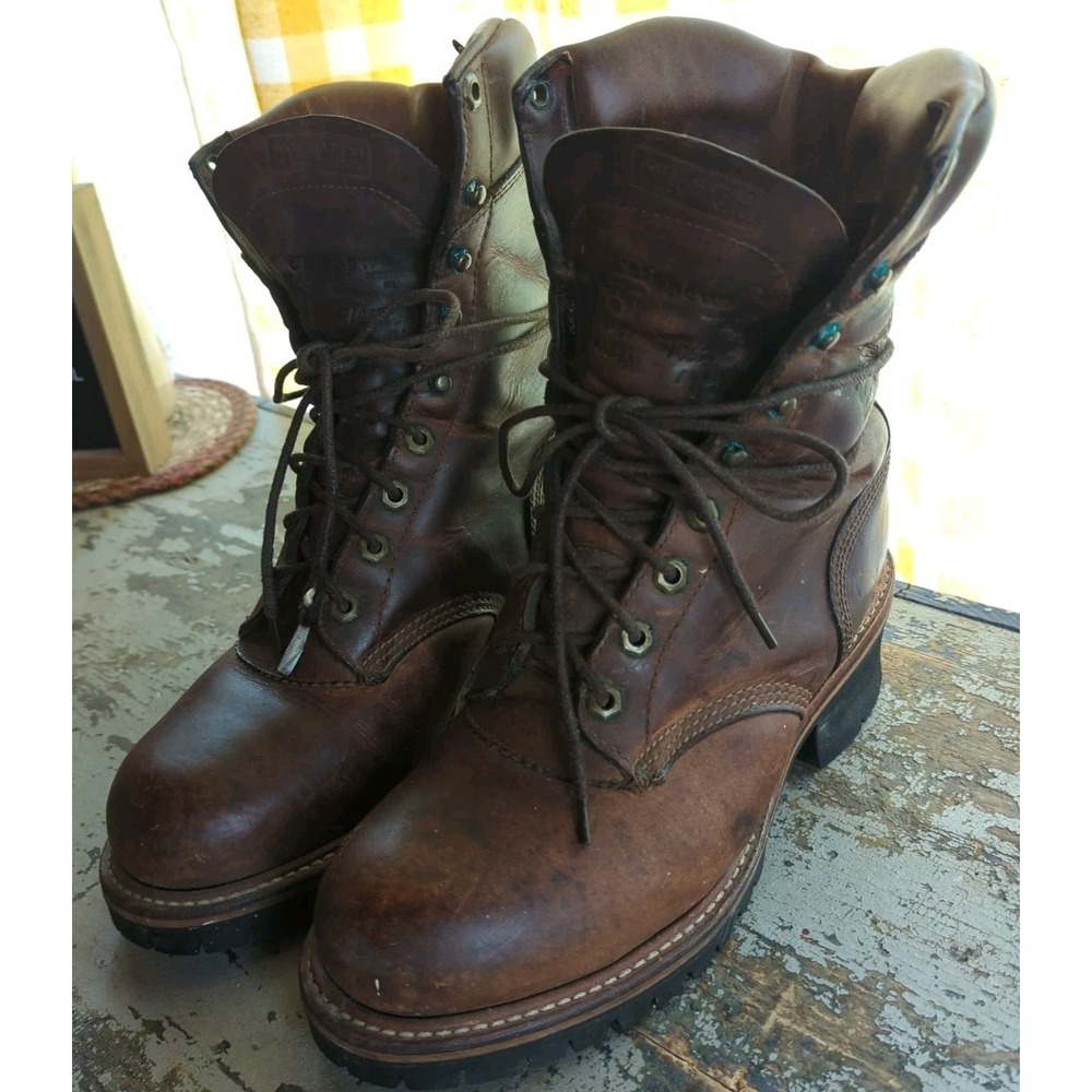 🇺🇸 Vintage Chippewa 9" Shaft Crazy Horse Steel Toe Super Logger Boot Sz 8.5 E - Picture 3 of 13